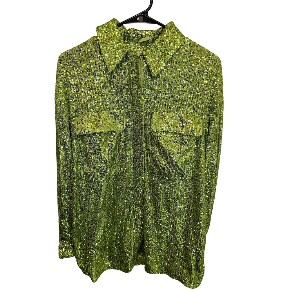 Topshop Green Sequin Blouse